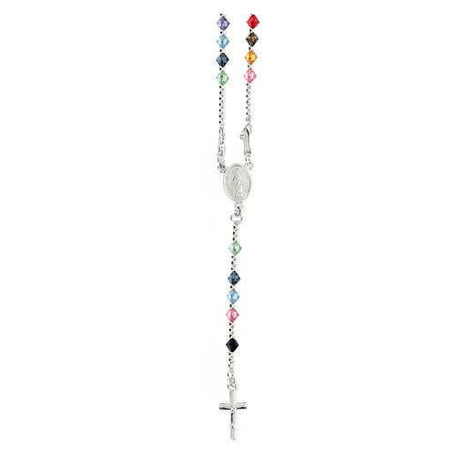 Rosary choker of the Miraculous Medal, 925 silver cable and multicolour crystal 1