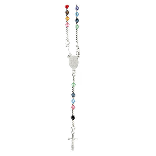 Rosary choker of the Miraculous Medal, 925 silver cable and multicolour crystal 2