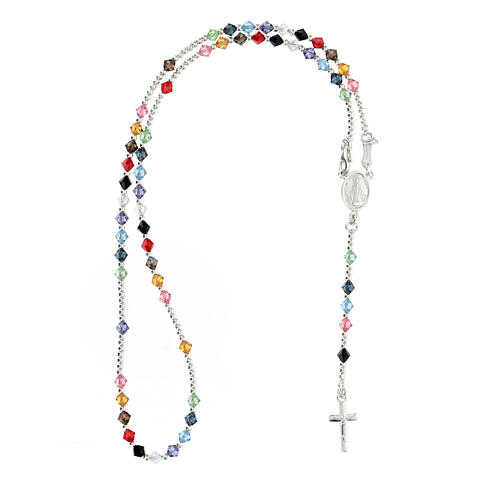 Rosary choker of the Miraculous Medal, 925 silver cable and multicolour crystal 4
