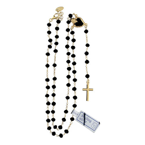 Sacred Heart rosary of gold plated 925 silver and black crystal, 0.008 in beads 4