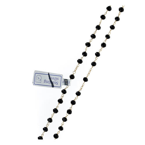 Rosario Sacro Cuore 2 mm argento 925 dorato cristallo nero 3