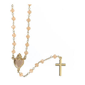 Sacred Heart rosary of gold plated 925 silver and pearly white crystal, 0.008 in beads