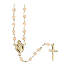 Sacred Heart rosary of gold plated 925 silver and pearly white crystal, 0.008 in beads