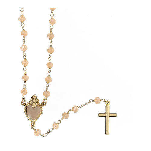 Sacred Heart rosary of gold plated 925 silver and pearly white crystal, 0.008 in beads 1