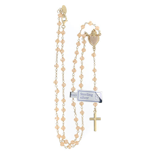 Sacred Heart rosary of gold plated 925 silver and pearly white crystal, 0.008 in beads 4