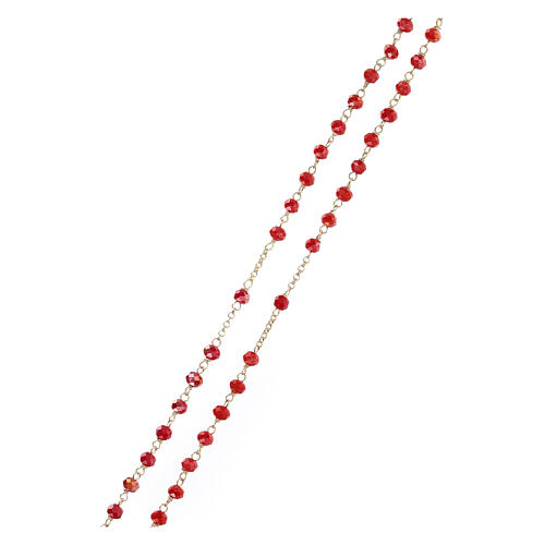 Sacred Heart rosary of gold plated 925 silver and coral red crystal, 0.008 in beads 3