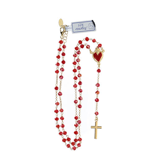 Sacred Heart rosary of gold plated 925 silver and coral red crystal, 0.008 in beads 4