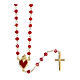 Sacred Heart rosary of gold plated 925 silver and coral red crystal, 0.008 in beads s1