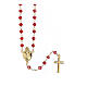Sacred Heart rosary of gold plated 925 silver and coral red crystal, 0.008 in beads s2
