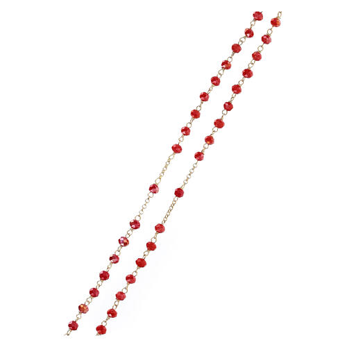 Rosario cristallo rosso corallo Sacro Cuore argento 925 dorato 3