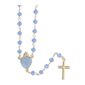 Sacred Heart rosary of gold plated 925 silver and light blue crystal, 0.008 in beads