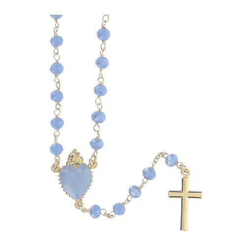 Sacred Heart rosary of gold plated 925 silver and light blue crystal, 0.008 in beads 1