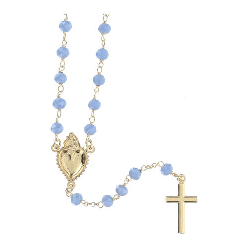 Sacred Heart rosary of gold plated 925 silver and light blue crystal, 0.008 in beads 2