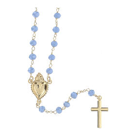 Rosary in 925 gilded silver Sacred Heart blue crystal 2 mm