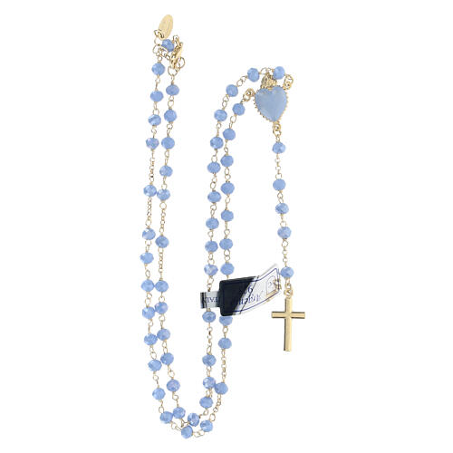 Rosary in 925 gilded silver Sacred Heart blue crystal 2 mm 4