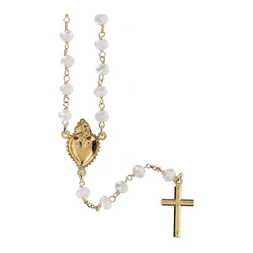 Sacred Heart rosary of gold plated 925 silver and white crystal, 0.008 in beads 2