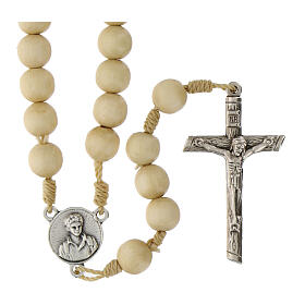 Rosary necklace of Carlo Acutis, cream-coloured wood