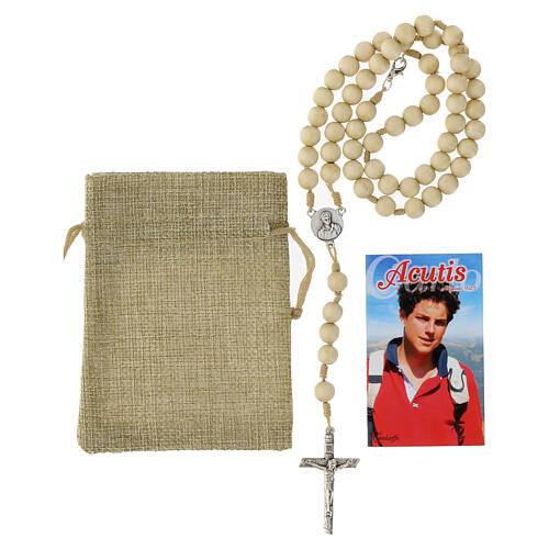 Rosary necklace of Carlo Acutis, cream-coloured wood 1