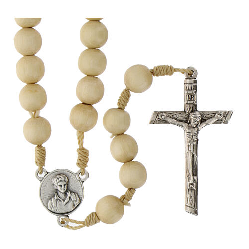 Rosary necklace of Carlo Acutis, cream-coloured wood 2