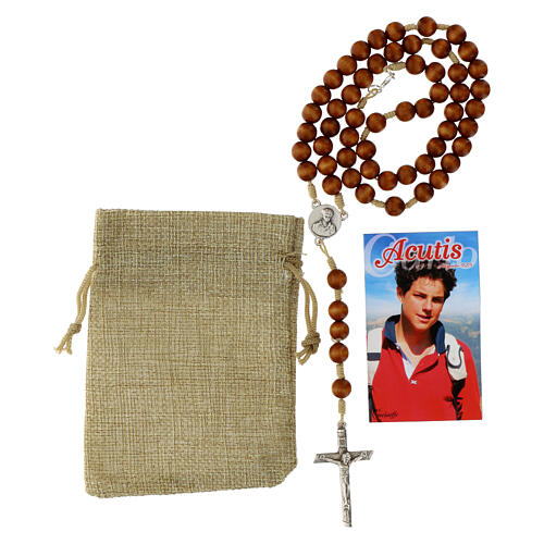 Wooden rosary with Carlo Acutis medal 1