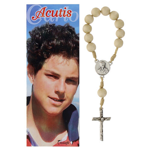 Single decade rosary of Carlo Acutis, cream-coloured wood 1