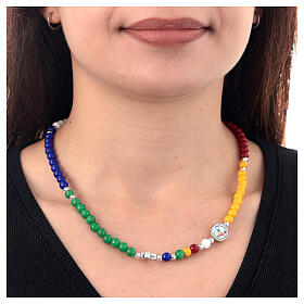 Rosenkranzkette zum Jubiläum 2025, mit farbenfrohen und weißen Keramik-Perlen, 6mm