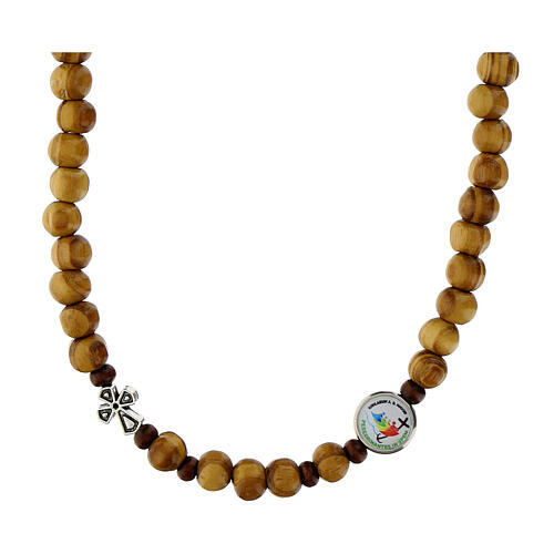 Holyart Rosario Giubileo 2025 In Legno D'Ulivo Con Medaglietta E Croce In Acciaio - Collana Da Collo 40 Cm