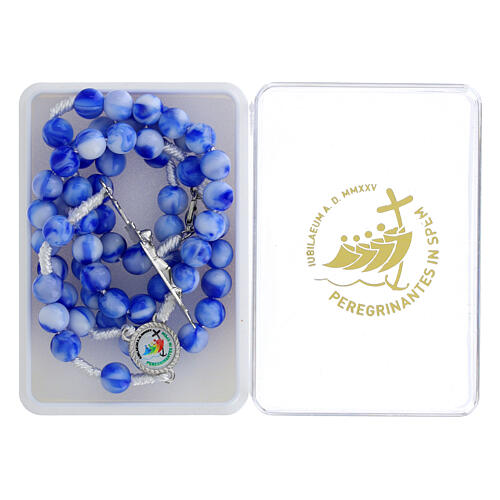 Jubilee rosary with white and blue acrylic beads 2