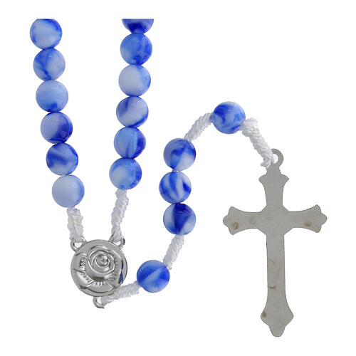 Rosario Giubileo grani acrilico bianchi e blu 3