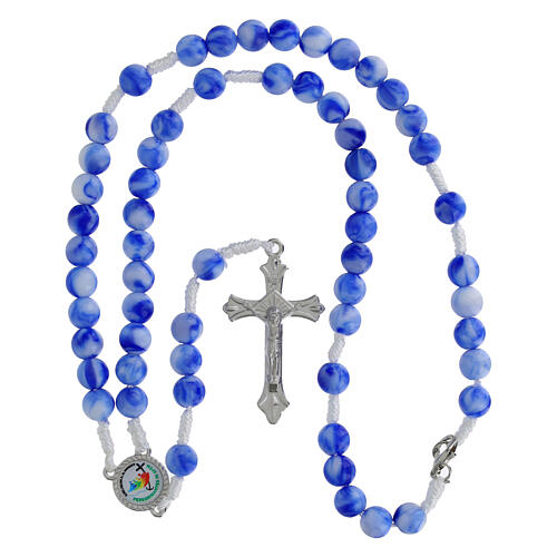 Rosario Giubileo grani acrilico bianchi e blu 6