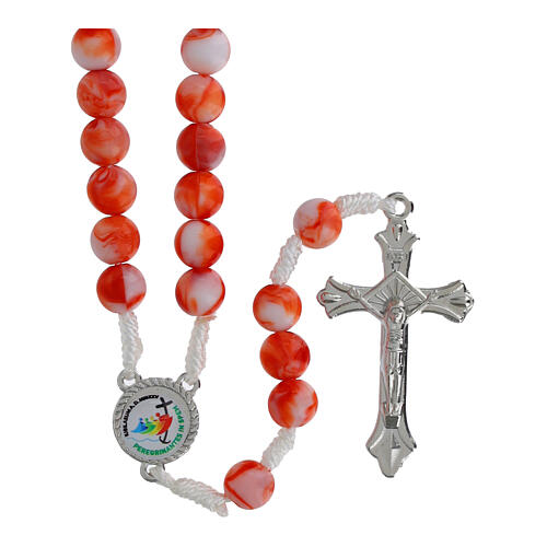 Terço Jubileu contas acrílico branco e vermelho 1