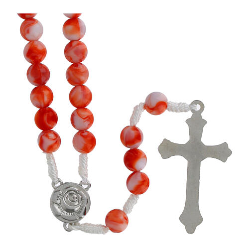 Terço Jubileu contas acrílico branco e vermelho 3