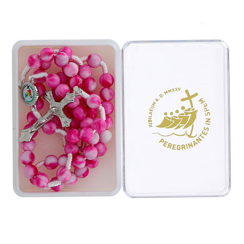 Jubilee rosary, beads of white and pink acrylic 2