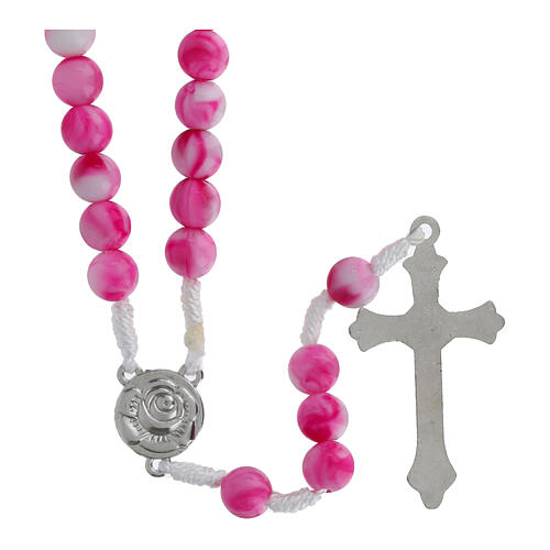 Jubilee rosary, beads of white and pink acrylic 3