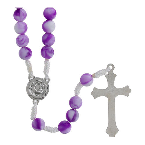 Terço Jubileu com contas acrílico branco e roxo 3