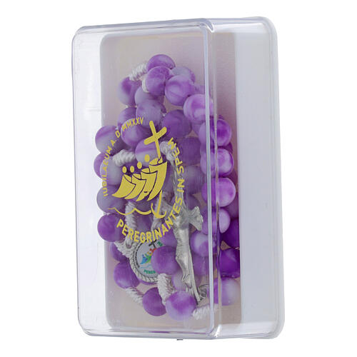 Terço Jubileu com contas acrílico branco e roxo 4