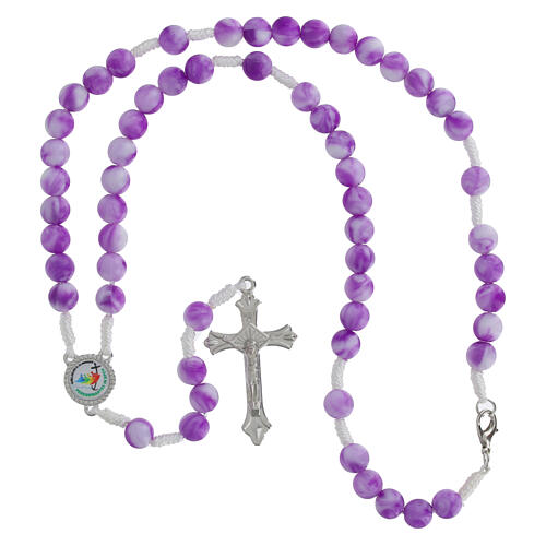 Terço Jubileu com contas acrílico branco e roxo 6