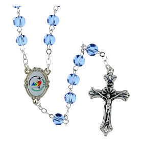 Light blue glass rosary with 0.24 in beads, case with Jubilee 2025 official logo