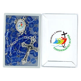 Light blue glass rosary with 0.24 in beads, case with Jubilee 2025 official logo