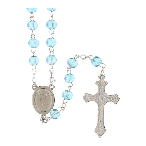Light blue glass rosary with 0.24 in beads, case with Jubilee 2025 official logo 3