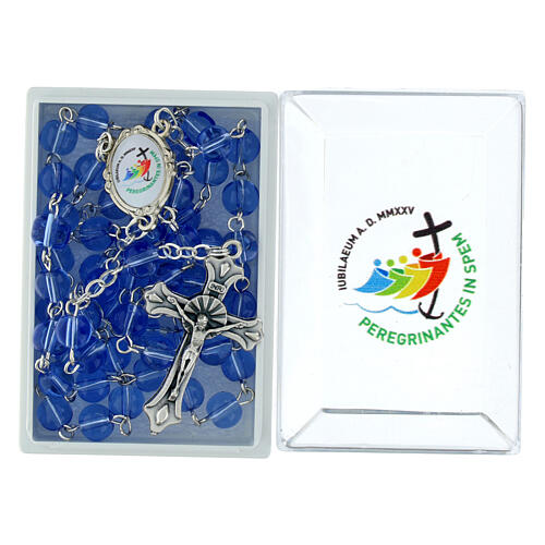 Rosario azzurro 6 mm vetro logo ufficiale Giubileo 2025 con scatola 2