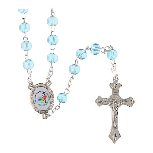 Terço azul 6 mm de vidro logótipo oficial Jubileu 2025 com caixa 1