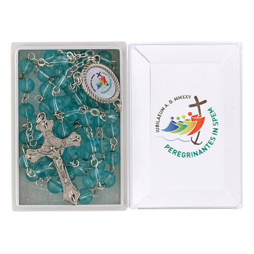 Blue Glass Rosary with Official Jubilee 2025 Logo with Box, 6 mm 2