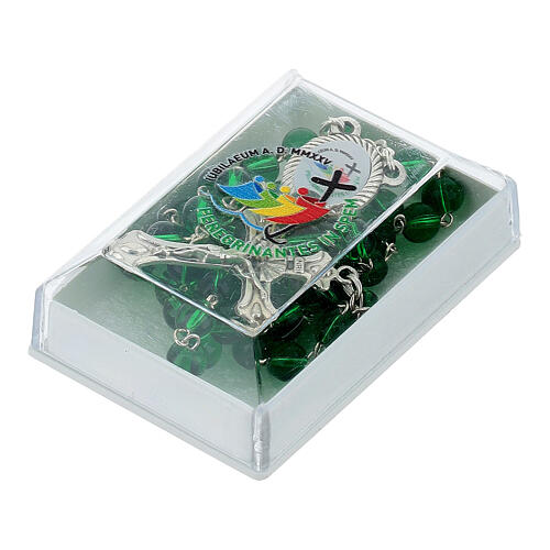 Jubilee green glass rosary with case 6
