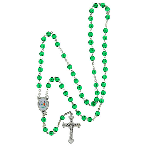 Jubilee green glass rosary with case 7