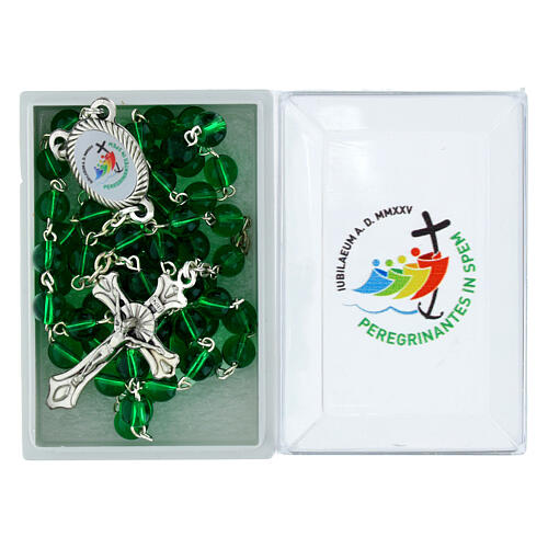 Jubilee rosary with green glass beads with box 2