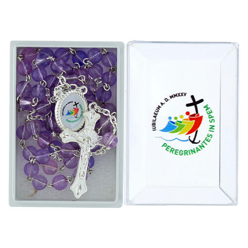 Jubiläumsrosenkranz aus lila Glas mit Schatulle 2