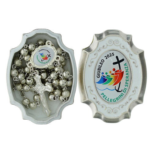 Rosario metallo 4 mm e scatola Giubileo 2025 con logo 3