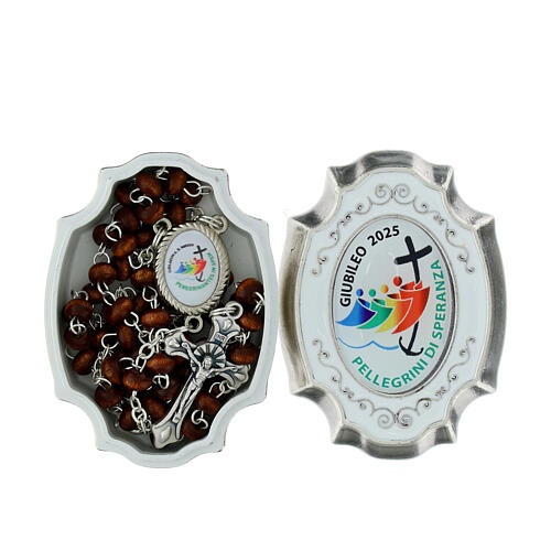 Wooden rosary necklace with box official Jubilee 2025 logo, 5 mm beads 3