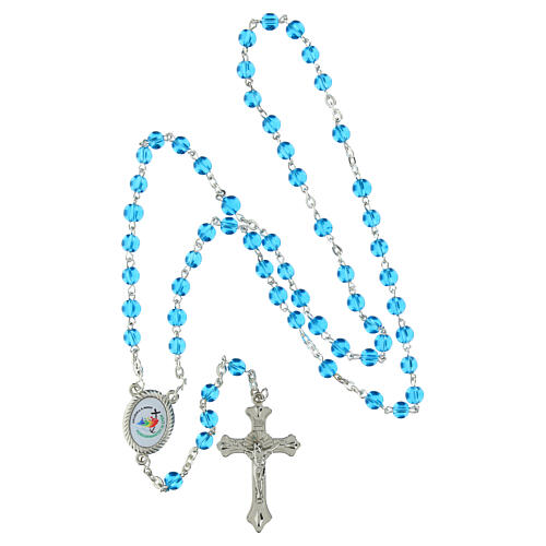 Light blue glass rosary with 0.16 in beads in a case with official Jubilee 2025 logo 8